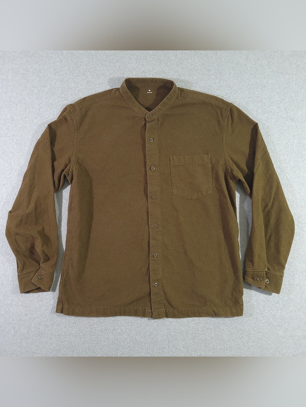 MUJI Men's Band Collar Cotton Button-Up Shirt Size Medium Long Sleeve Pocket
